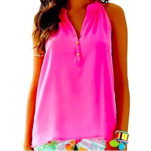 Lily Pulitzer Bailey Tank Top in Flamingo Pink 100% Silk M
